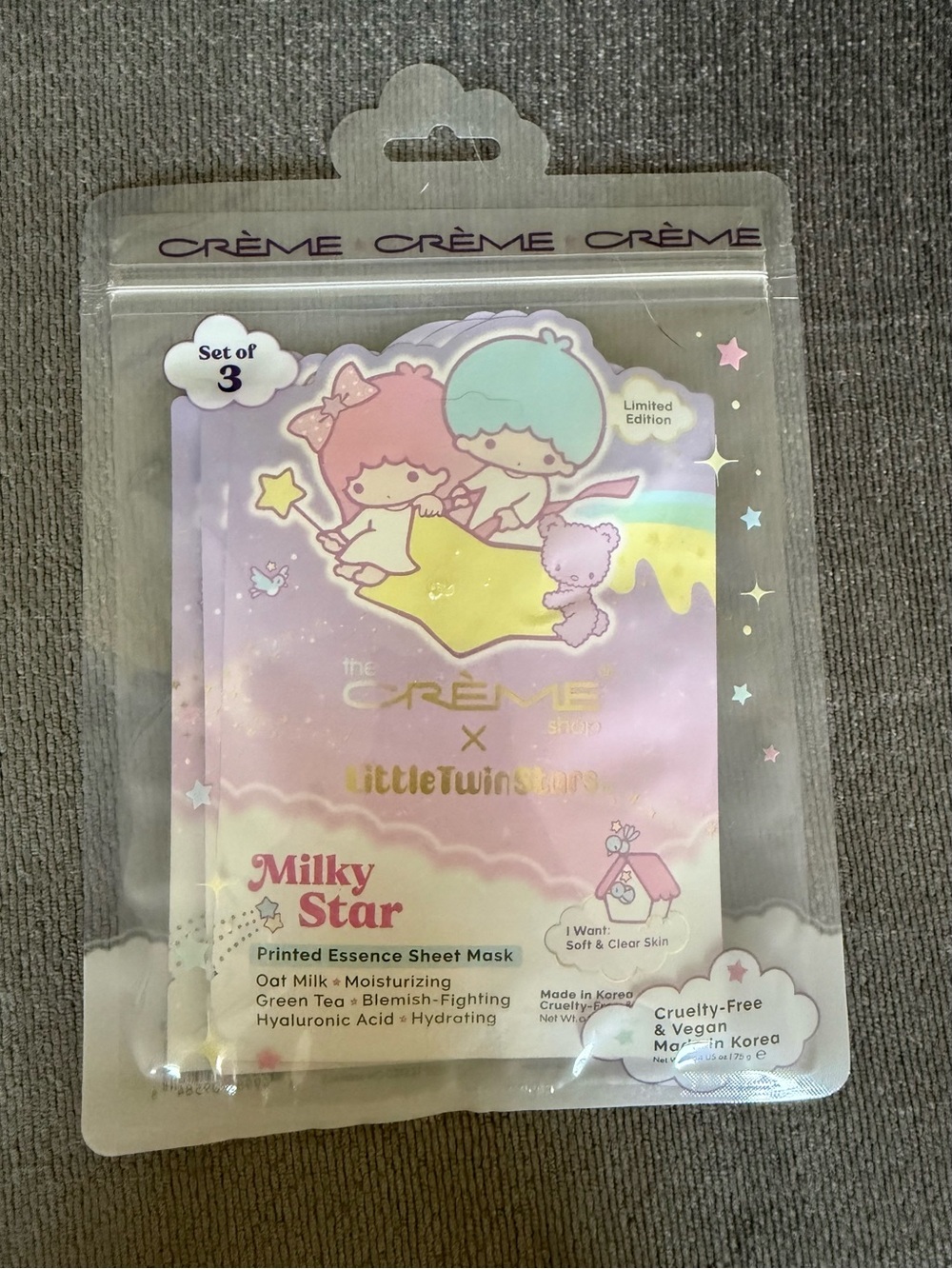 Crème x Little Twin Stars Milky Star Hydrating Sheet Mask (3) blemish moisturize